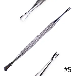 Dual-end stainless steel nail cuticle pusher with non-slip handle and V-shaped tip