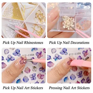Pince à ongles rose à double embout pour strass et autocollants de décoration d'ongles