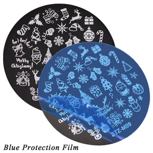 Christmas nail art stamping plates STZ-M09 with snowflakes and blue protection film