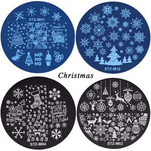 Set of 4 round stainless steel nail stamping plates with Christmas snowflake designs