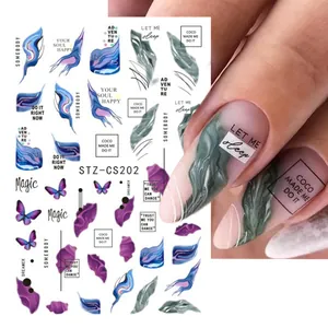 Adesivi per Unghie 3D in Rilievo Floreale Farfalla Stile Cinese Bambù Rosa Marmo Autoadesivi Decorazione per Manicure Donna