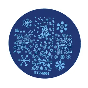 Macro shot of circular STZ-M04 stainless steel nail stamping plate with Christmas patterns