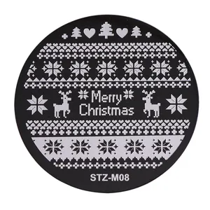 Detailed view of stainless steel nail art plate STZ-M08 with Christmas snowflake patterns