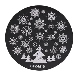 Detail of Christmas nail stamping plate STZ-M10 featuring snowflakes and trees