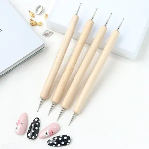 Double Ended Wooden Handle Nail Art Dotting Pen Metal Tip Tool For Rhinestone Picking Drawing Embossing DIY Crafting Tool