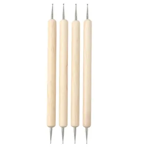 4pcs double-ended wooden dotting pens with metal ball tips for nail art and clay modeling