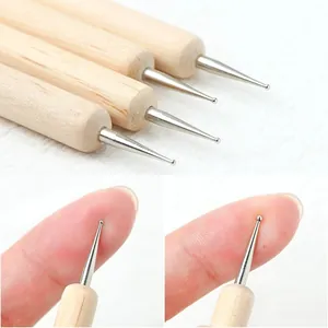 4-piece wooden handle dotting tool set with metal ball tips for nail art and clay crafts