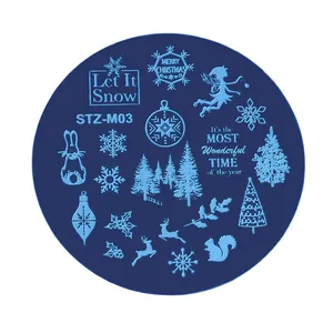 Plaque de stamping ongle ronde en acier inoxydable STZ-M03 avec motifs de Noël et flocons