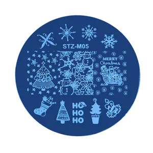 Plaque de stamping nail art Noël STZ-M05 avec flocons de neige et motifs de fête joyeux