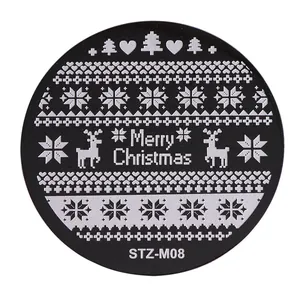 Plaque de stamping pour ongles en acier avec motifs de Noël, flocons et code STZ-M08