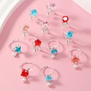 Verstellbare Mädchen Prinzessin Ringe mit bunten Kristallen und Perlenanhängern