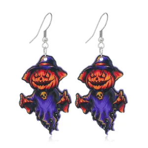 Orecchini di Halloween a forma di zucca fantasma con vesti viola e cappelli neri