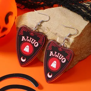 Gothic Ouija Planchette earrings with ghost and moon motifs for Halloween party wear