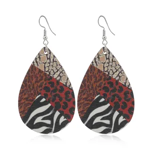Water-drop earrings with mixed animal prints like leopard and zebra patterns