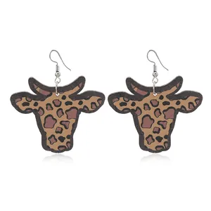 Orecchini alla moda a testa di mucca con stampa leopardata e ganci in argento
