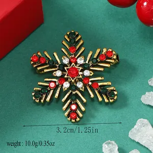 Détails de la broche flocon de neige avec dimensions 3,2cm et 10g sur fond de fête