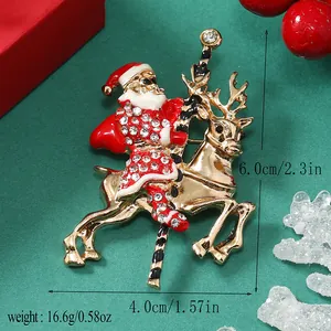 Détail de la broche Père Noël sur renne avec dimensions 6,0cm et poids 16,6g