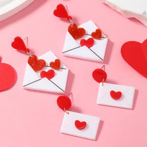 Boucles d'Oreilles Pendantes en Acrylique Enveloppe de Lettre d'Amour Cœur pour Femmes Bijoux Romantiques Cadeau de Saint-Valentin