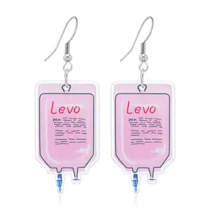 Creative IV drip bag pink acrylic dangle earrings with silver metal ear hooks for women