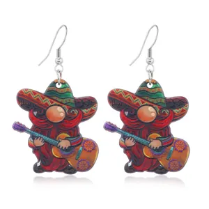 Boucles d'oreilles nains mexicains en acrylique avec guitare et sombrero traditionnel