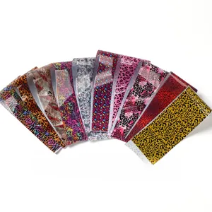 Macro shot of 10 assorted leopard and zebra animal print nail art foil transfer stickers