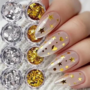 Nail Art Glitter Sequins Gold Silver Star Heart Moon Round Shape 3D Nail Decorations DIY Manicure Salon Women Jewelry