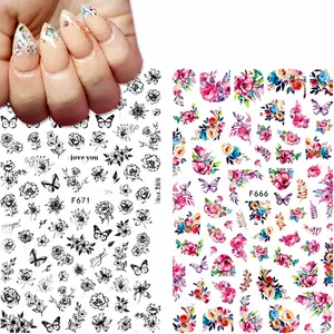 Détail des autocollants 3D pour ongles avec motifs de fleurs et de papillons colorés