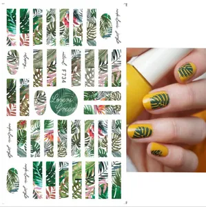Adesivi per unghie con foglie tropicali, motivi Monstera e palme in stile botanico