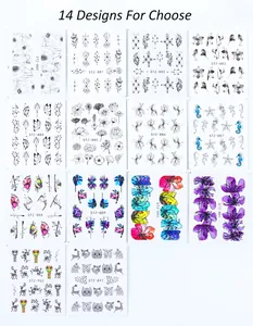 Set di 14 adesivi per nail art con decalcomanie floreali e farfalle colorate