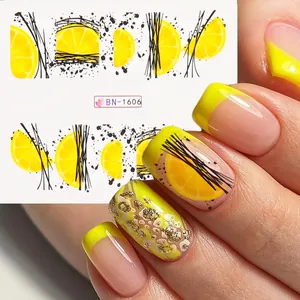 Stickers à ongles citron et motifs géométriques BN-1606 pour manucure d'été