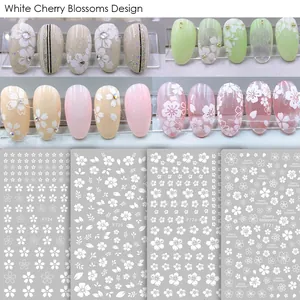 3D Adhesive Nail Art Sticker Cherry Blossom Design Japanese Style For Women Manicure Decoration White Gold DIY Beauty