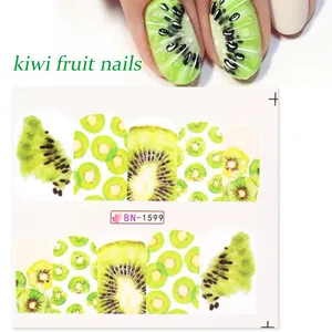 Détail des stickers ongles Kiwi BN-1599 avec motifs de tranches et de pépins de qualité
