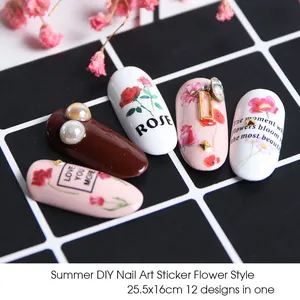 Dreamy colorful blooming flower and leaf nail art water stickers for DIY manicure sets