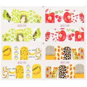 Autocollants pour ongles avec motifs de kiwi, cerise, banane et léopard pour manucure