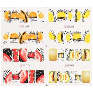 Autocollants nail art avec motifs de fruits orange citron fraise et melon d'eau