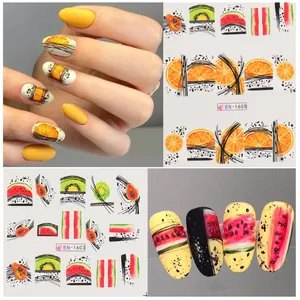 Stickers à ongles aux fruits tropicaux avec motifs pastèque et orange pour manucure