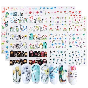 Floral Butterfly Nail Art Water Transfer Stickers For Women DIY Manicure Decoration Colorful Flower Leaf Nail Decals