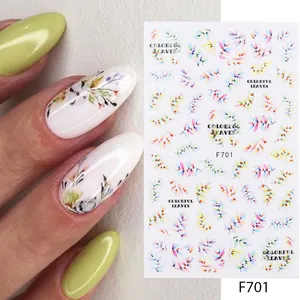 Colorful gradient leaves nail art stickers with watercolor botanical designs for autumn