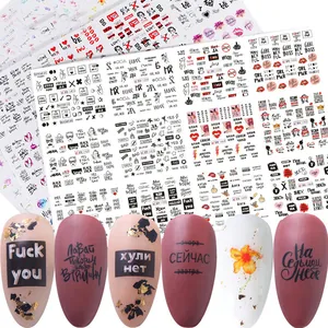 Sexy Red Lips Russian Letters Nail Art Stickers Water Transfer Decals For Women DIY Manicure Personality Doodle Patterns