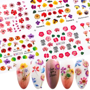 Colorful floral nail water slide decals with dreamlike flower and leaf designs