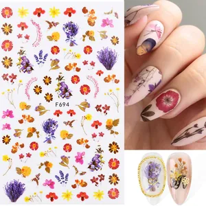 Detail of adhesive nail stickers F694 featuring vintage lavender and floral botanical patterns