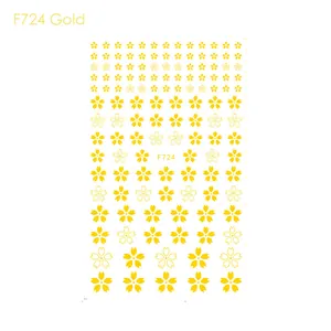 3D gold cherry blossom nail art stickers F724 with intricate floral patterns for manicure