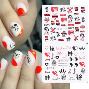Detail view of Russian style nail stickers BN-1495 and BN-1497 with sexy red lips and text