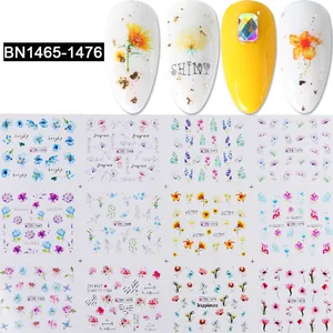 Detail of 12-piece floral nail water stickers featuring sunflowers and daisies