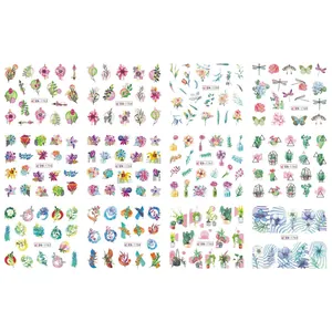 12 sheets of colorful floral and butterfly nail art stickers with watercolor patterns
