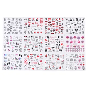 12 sheets of sexy red lips and Russian text water transfer nail decals for nail art decor