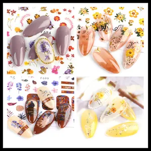 Autumn floral and bee nail art stickers with vintage plants and flower patterns