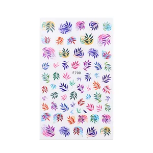Tropical leaf nail art stickers with colorful plant designs and F700 model identification