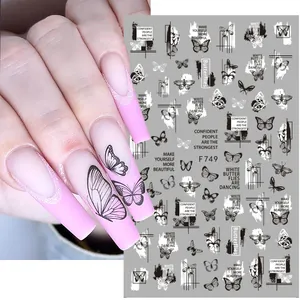 3D Adhesive Nail Art Stickers Butterfly Flower Leaf Letter Patterns Punk Style DIY Manicure Decoration For Women