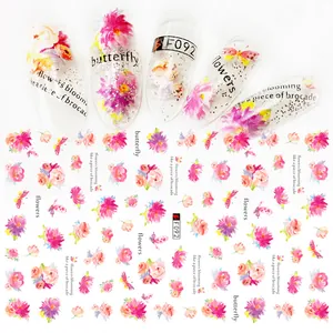 Detail of 3D self-adhesive nail stickers with peach blossom and butterfly patterns